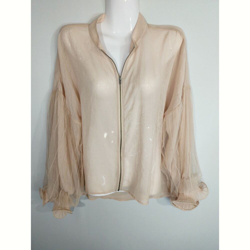 NU Denmark Zip Up Sheer Lightweight Coral  
Jacket Women L Mermaidcore Victorian
